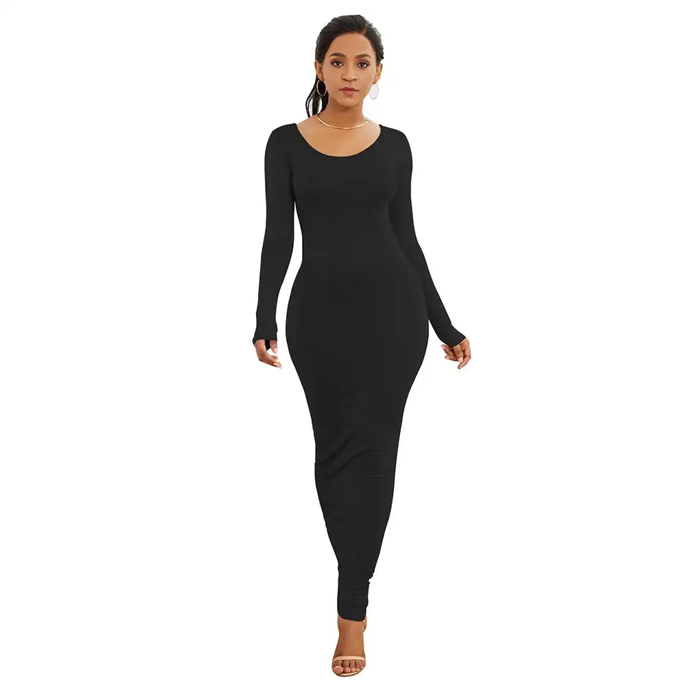 HOT SALES!!! Spring Autumn Sexy Long Dress Women Long Sleeve Round Neck Bodycon Maxi Dress evening party Dress