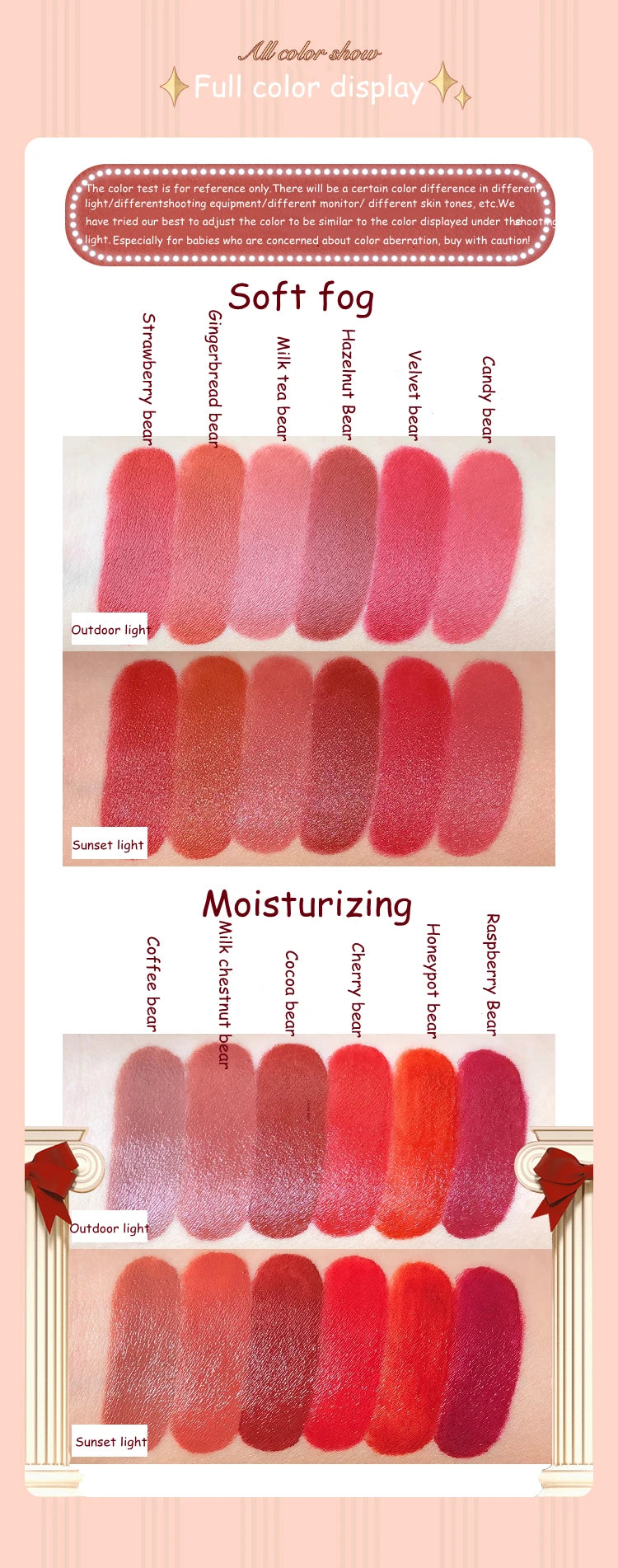 Flower Knows Love Bear Series Matte Moisturizing Lipstick Silky Smooth Renewal Natural Lip Makeup Professional Cosmetic Women