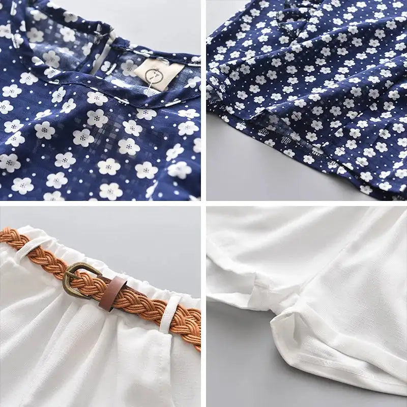 Bear Leader New Summer Casual Children Sets Chiffon Flowers Blue T-shirt Pants Girls Clothing Sets Kids Summer Set for 3-7 Years - Lootquake