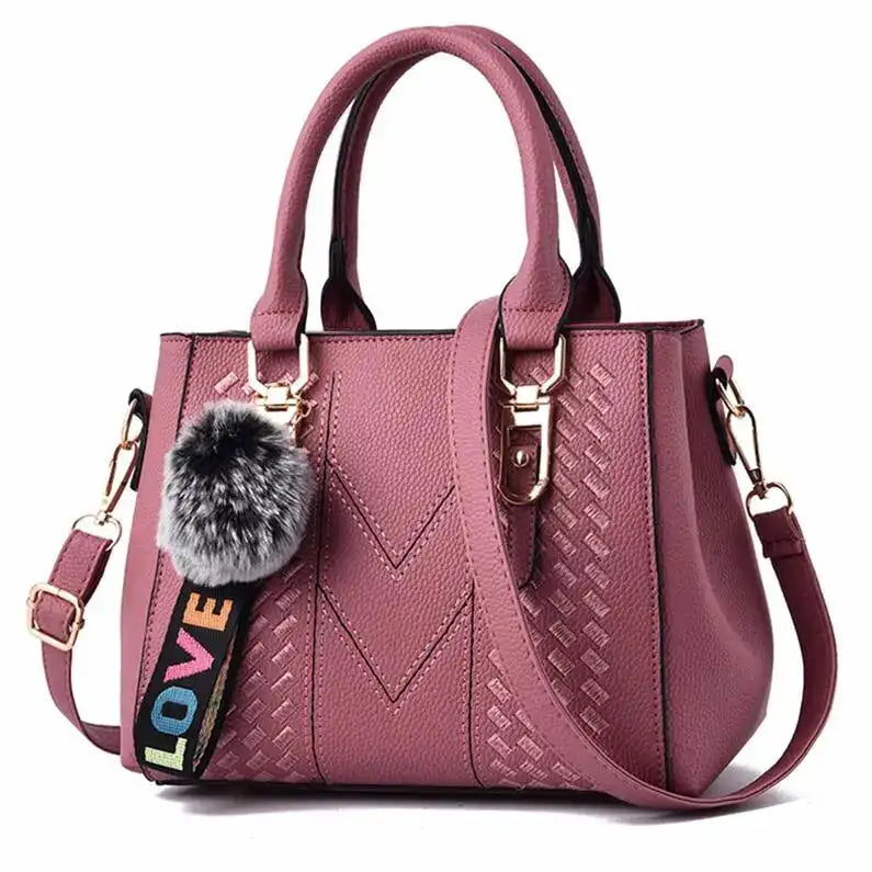 Embroidery Messenger Bags Women Leather Handbags Bags for Women Sac a Main Ladies hair ball Hand Bag - Lootquake