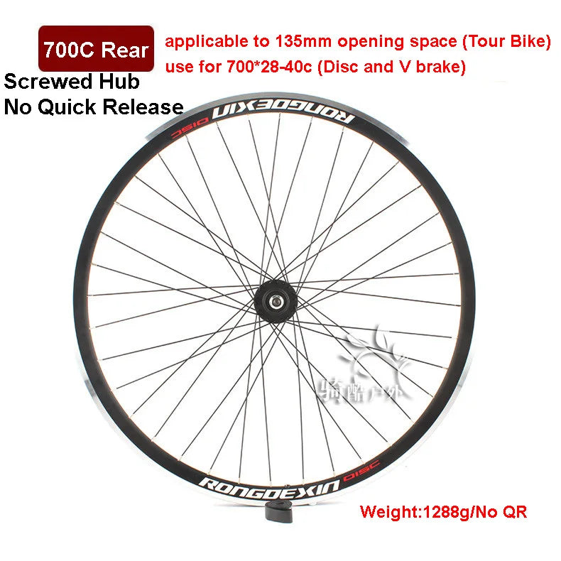 Cruiser Tour Bike Wheelset, Double Deck Rim, Front Wheel Disc, V Brake, Rear Back Wheels, Cassette and Screwed Hub, 36H, 700C