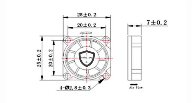 Ventilador 2507 de 25 x 25 x 7 mm con cojinetes de aceite, CC 5 V, 12 V, 24 V, 10028 RPM, 0,06 A, humidificador con aroma a pastel de frambuesa y 2 pines.