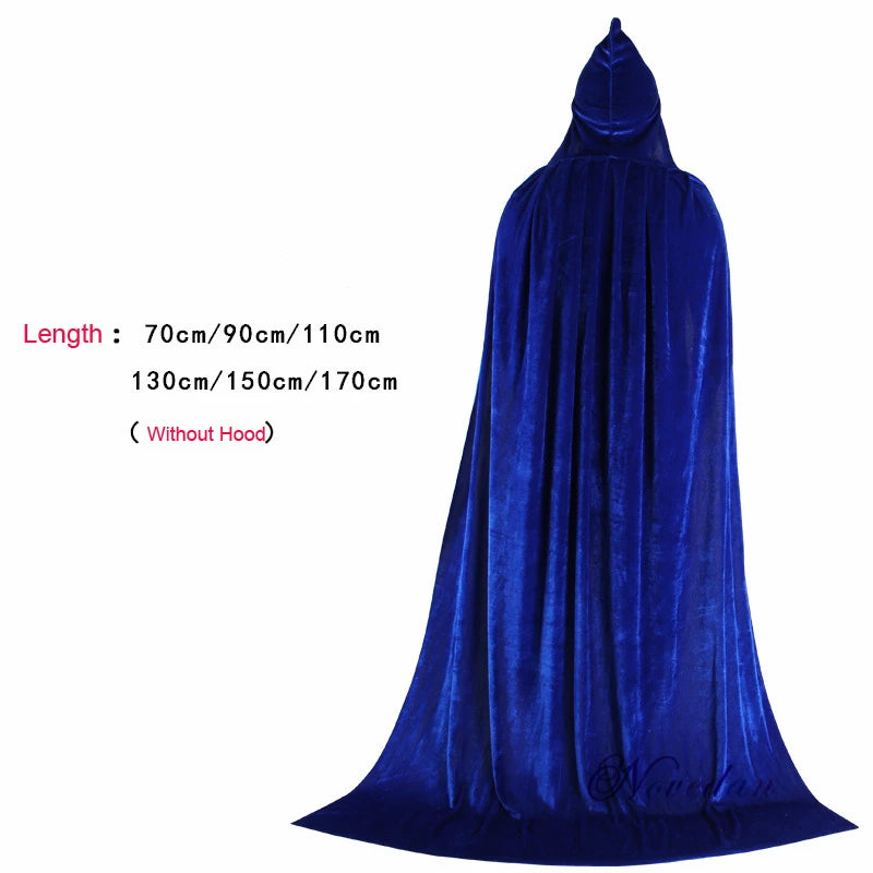 Adult Kids Halloween Velvet Cloak Cape Hooded Medieval Costume Witch Wicca Vampire Elf Purim Carnival Party