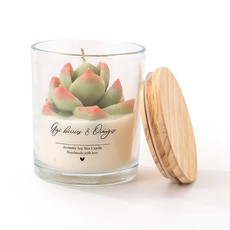 AIKUN 7.5oz Handmade Soy Wax Smokeless Aromatherapy Green Succulent Scented Candle for Desk Decor & Zen Garden Gift Set