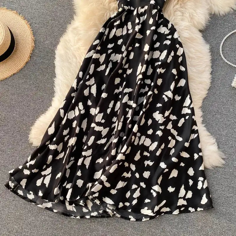 Neploe Vintage Print Holiday Long Dress Women High Waist Hip A Line Vestidos Summer 2025 New V Neck Sleeveless Camis Robe Slim - Lootquake