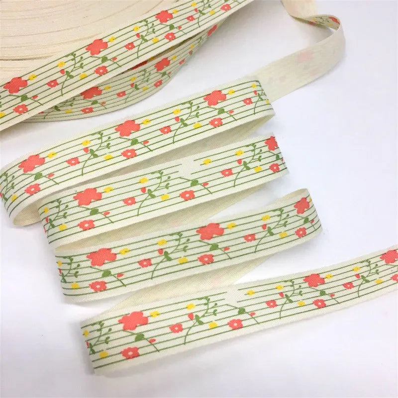 5Y 1.5cm/2.5cm Flowers Printed Cotton Floral Ribbon For Handmade DIY Craft Scrapbook Gift Packing Easter Wedding Christmas Deco - Lootquake