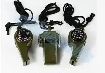 3 in1 Camping Hiking Emergency Survival Gear Whistle Compass Thermometer Outdoor Need ArmyGreen Color with rope - Lootquake
