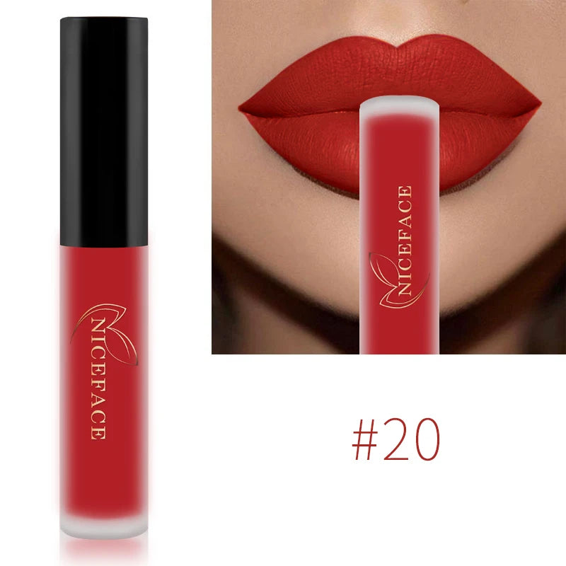 NICEFACE Lápiz labial líquido mate resistente al agua, brillo labial de larga duración, tinte sexy rojo nude morado metálico, lápices labiales, cosméticos de maquillaje