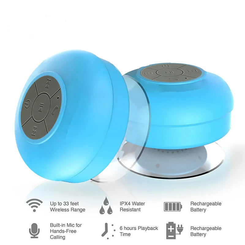 Mini altavoz Bluetooth para ducha, subwoofer, impermeable, manos libres, con micrófono y ventosa para baño, piscina, playa, coche y teléfono.