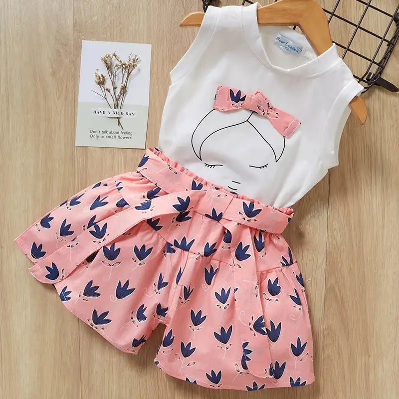 Bear Leader New Summer Casual Children Sets Chiffon Flowers Blue T-shirt Pants Girls Clothing Sets Kids Summer Set for 3-7 Years - Lootquake