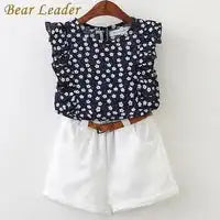 Bear Leader New Summer Casual Children Sets Chiffon Flowers Blue T-shirt Pants Girls Clothing Sets Kids Summer Set for 3-7 Years - Lootquake