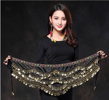 1PC New Style Belly Dance Belt Newest Multi-color Glass Silk Velvet Dancing Belt Scarf Crystal BellyDance Waist Chain Hip Scarf