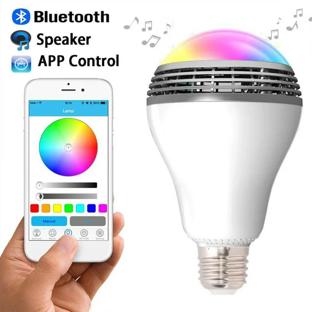 Nueva bombilla inalámbrica E27 con Bluetooth 4.0, altavoz inteligente RGB LED, lámpara de audio, compatible con todos los teléfonos, 110 V-220 V.