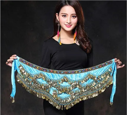 1PC New Style Belly Dance Belt Newest Multi-color Glass Silk Velvet Dancing Belt Scarf Crystal BellyDance Waist Chain Hip Scarf