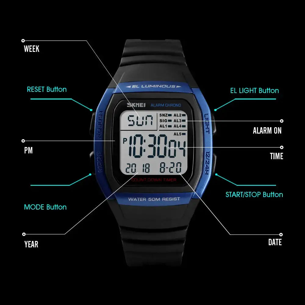 SKMEI Fashion Men Watches Waterproof Sports Digital LED Alarm Chrono Electronic Clock Man Student Wristwatch Relogio Masculino - Lootquake