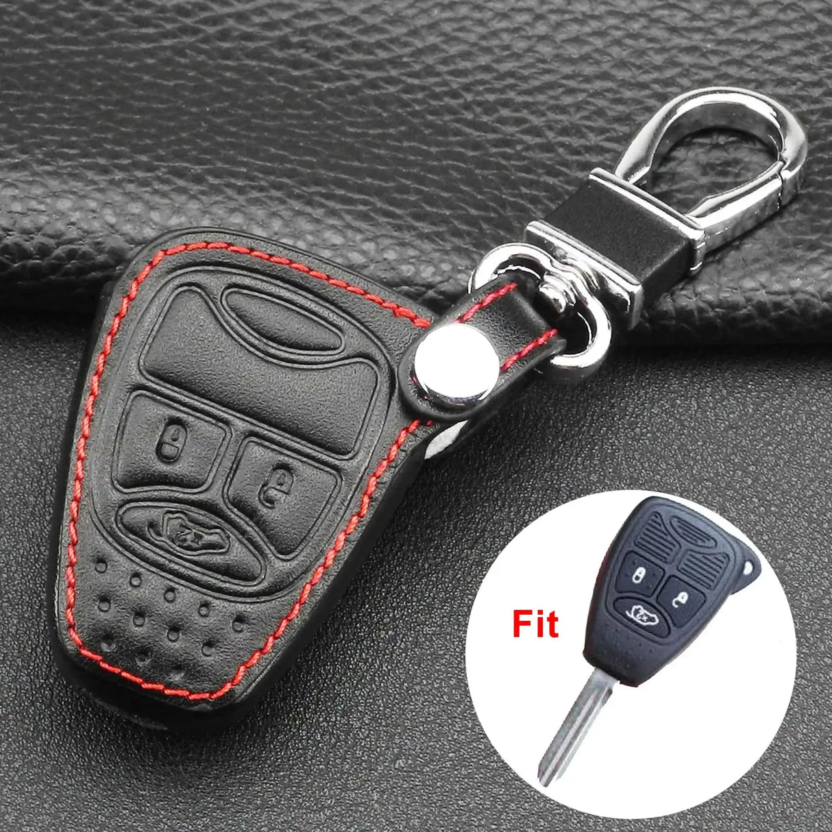 jingyuqin Leather Case Remote Car Key Cover 3/4 Button for Dodge JCUV Jeep Compass Grand Cherokee Patriot Pacifica Chrysler 300C - Lootquake