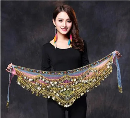 1PC New Style Belly Dance Belt Newest Multi-color Glass Silk Velvet Dancing Belt Scarf Crystal BellyDance Waist Chain Hip Scarf