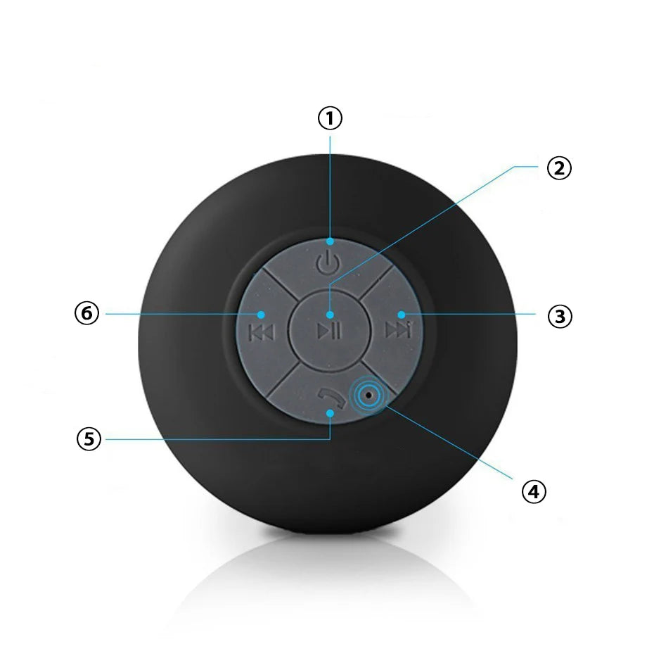 Mini altavoz Bluetooth para ducha, subwoofer, impermeable, manos libres, con micrófono y ventosa para baño, piscina, playa, coche y teléfono.