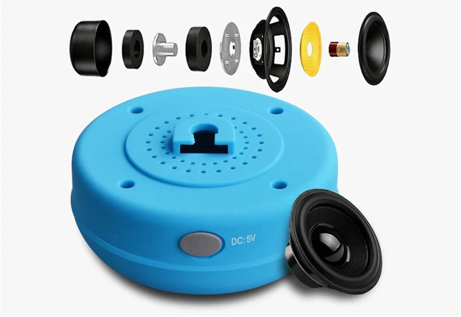 Mini altavoz Bluetooth para ducha, subwoofer, impermeable, manos libres, con micrófono y ventosa para baño, piscina, playa, coche y teléfono.