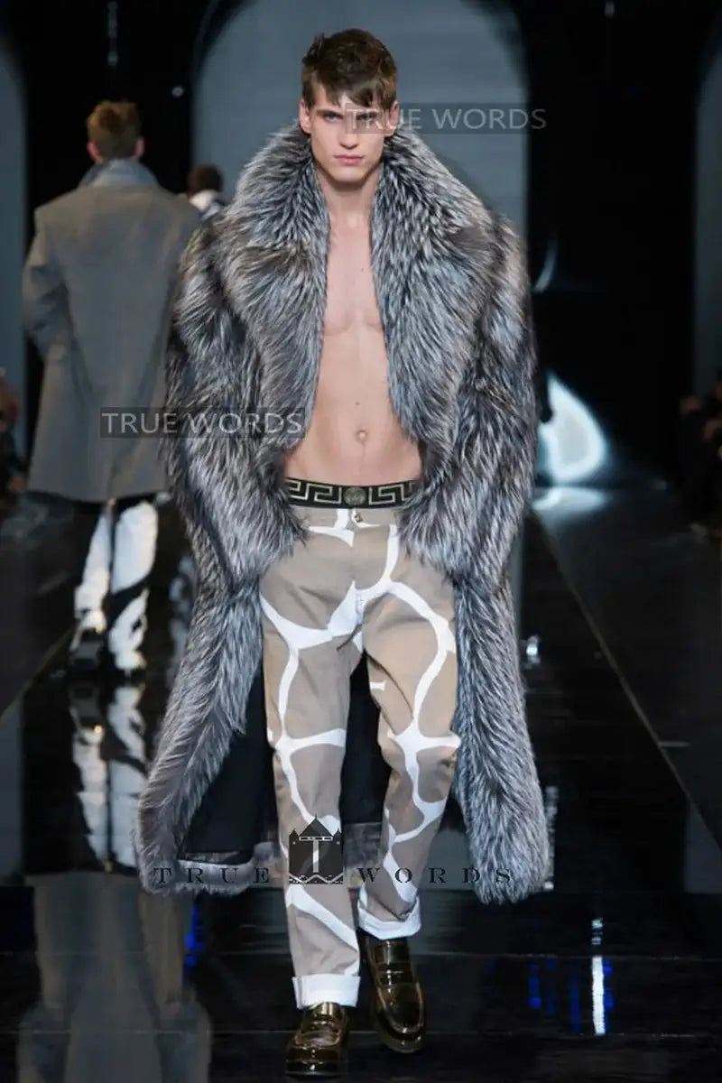 Autumn winter new fur coat men long imitation fox fur coat European and American fur integrated windbreaker jacket - Lootquake