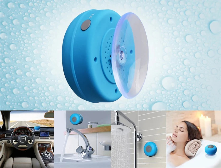 Mini altavoz Bluetooth para ducha, subwoofer, impermeable, manos libres, con micrófono y ventosa para baño, piscina, playa, coche y teléfono.