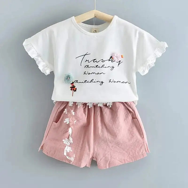 Bear Leader New Summer Casual Children Sets Chiffon Flowers Blue T-shirt Pants Girls Clothing Sets Kids Summer Set for 3-7 Years - Lootquake