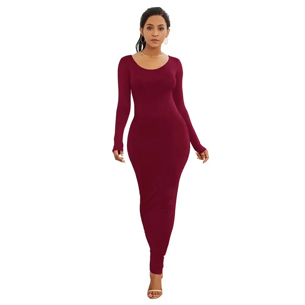 HOT SALES!!! Spring Autumn Sexy Long Dress Women Long Sleeve Round Neck Bodycon Maxi Dress evening party Dress - Lootquake