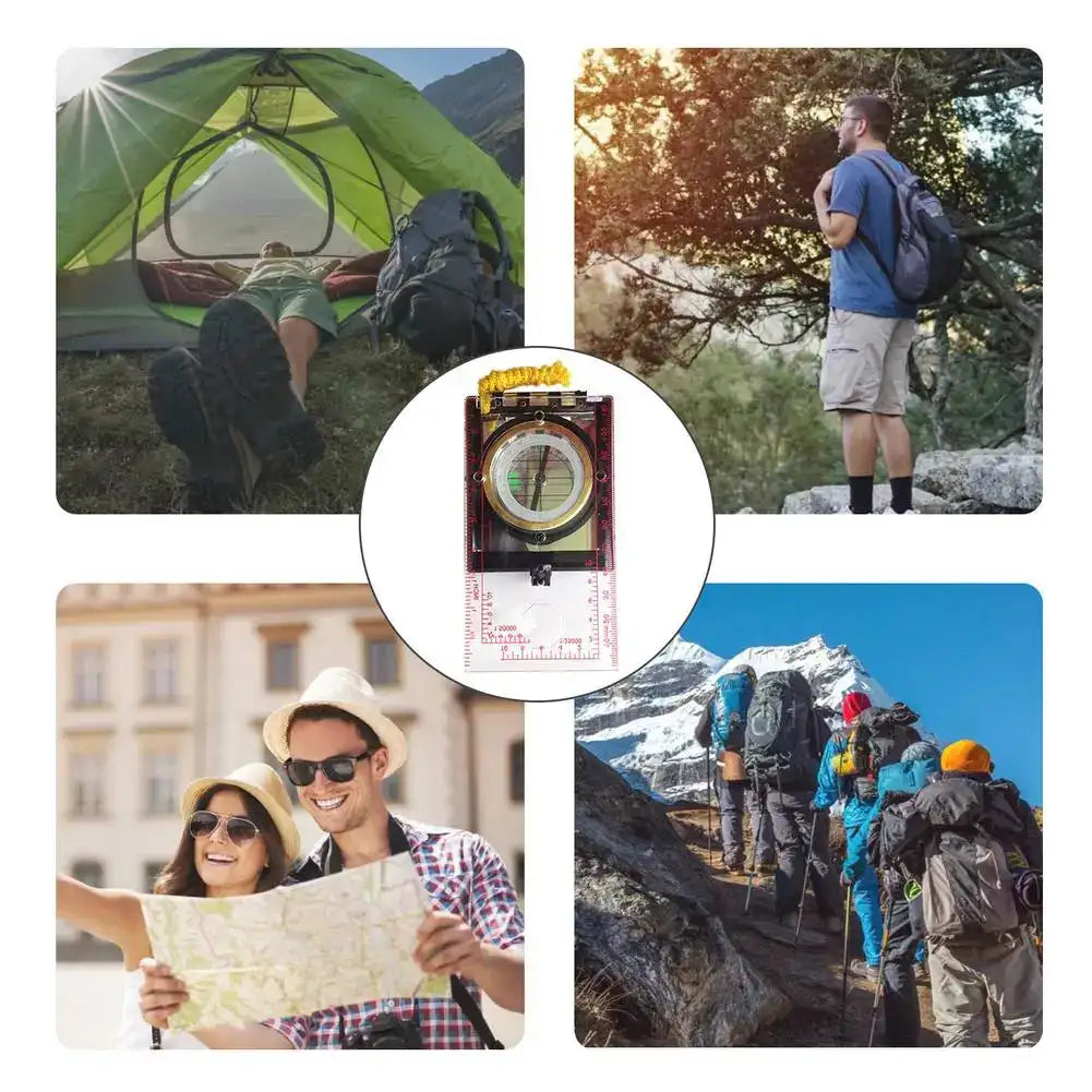 Portable Magnifying Compass Navigation Map Reading Compass with lanyard mirror and ruler for Camping Hiking and Traveling - Lootquake