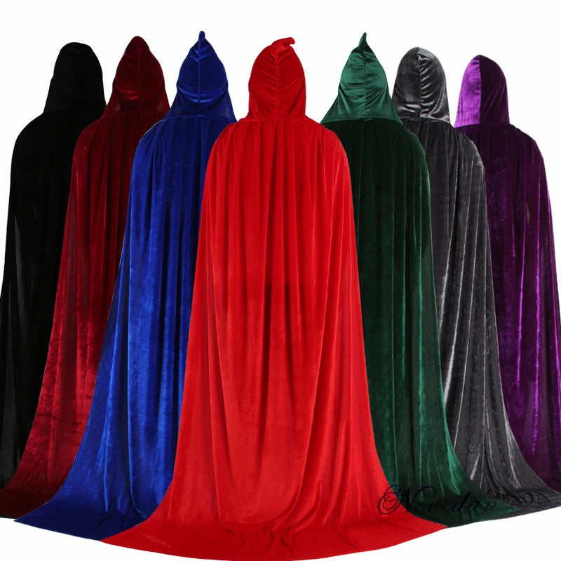 Adult Kids Halloween Velvet Cloak Cape Hooded Medieval Costume Witch Wicca Vampire Elf Purim Carnival Party