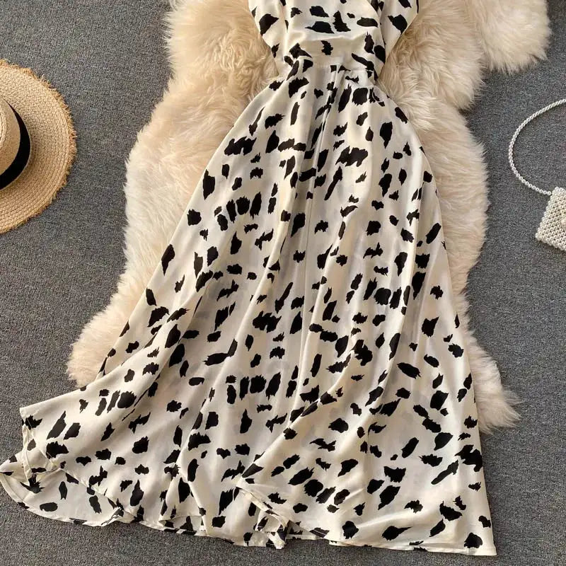 Neploe Vintage Print Holiday Long Dress Women High Waist Hip A Line Vestidos Summer 2025 New V Neck Sleeveless Camis Robe Slim - Lootquake