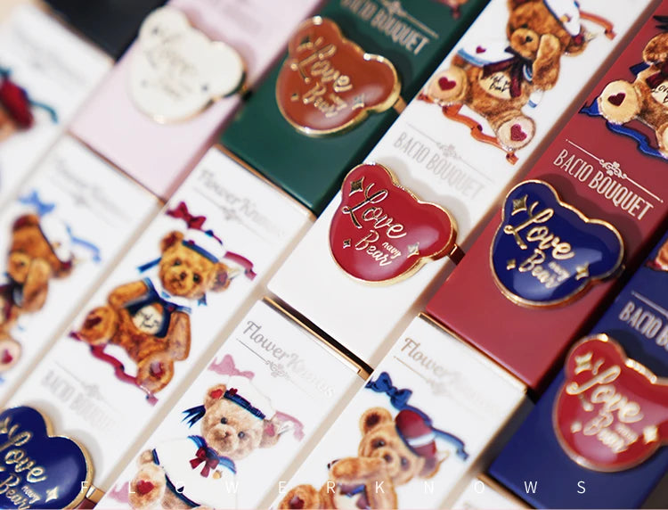 Flower Knows Love Bear Series Matte Moisturizing Lipstick Silky Smooth Renewal Natural Lip Makeup Professional Cosmetic Women