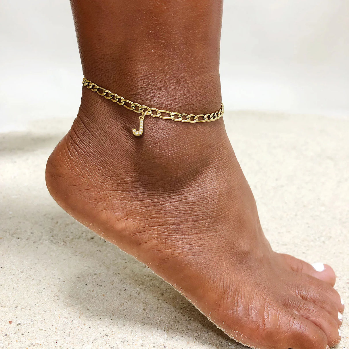 Crystal A-Z Letter Initial Anklets Bracelet for Women ,Cuban Link Anklet Stainless Steel Beach Leg Foot Chains Wholesale