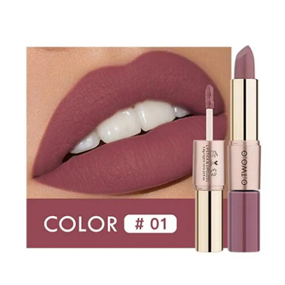 O.TWO.O 12 colores Maquillaje Lápiz labial Brillo labial Lápiz labial rojo sexy Impermeable Hidratante Labios Cosméticos Lápices labiales mate