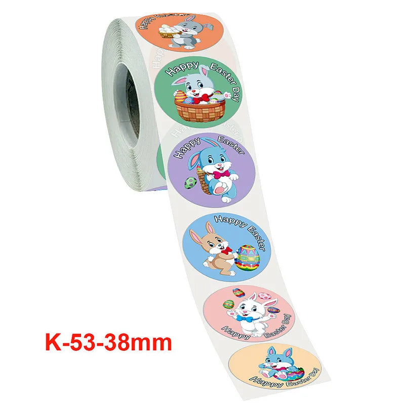 1.5 Inch Happy Easter Rabbit Stickers Sealing Bunny Thank You Sticker Roll for Gift Packging Decor School Stationery Supplies - Lootquake