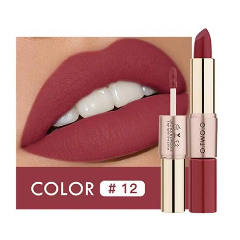 O.TWO.O 12 colores Maquillaje Lápiz labial Brillo labial Lápiz labial rojo sexy Impermeable Hidratante Labios Cosméticos Lápices labiales mate