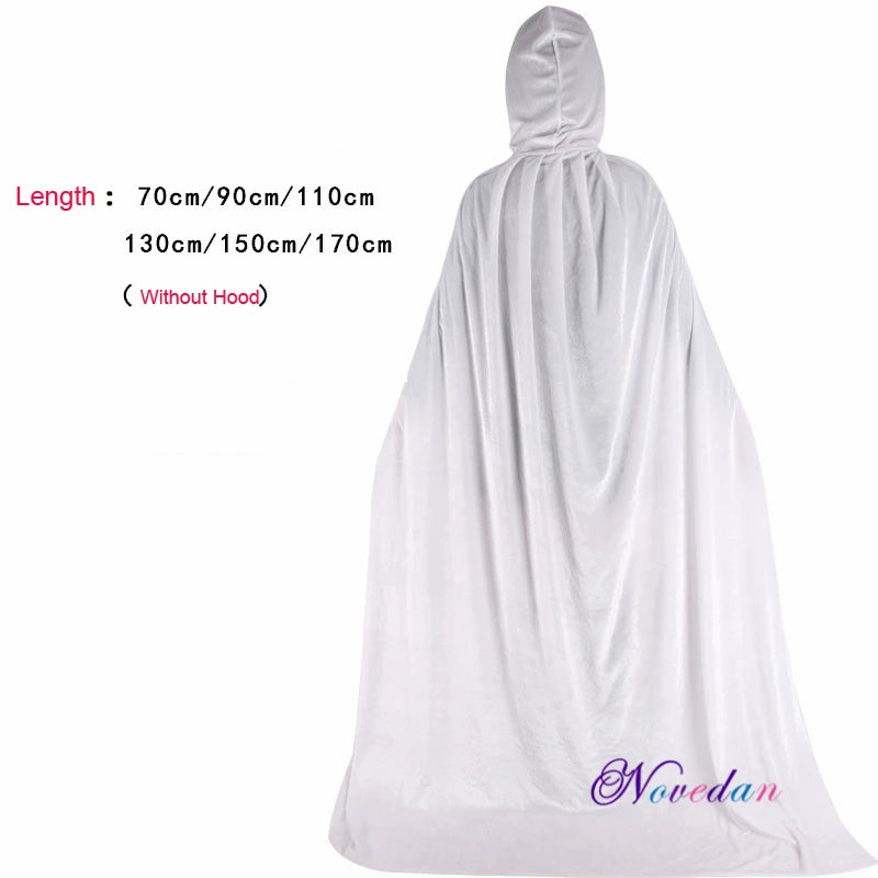Adult Kids Halloween Velvet Cloak Cape Hooded Medieval Costume Witch Wicca Vampire Elf Purim Carnival Party