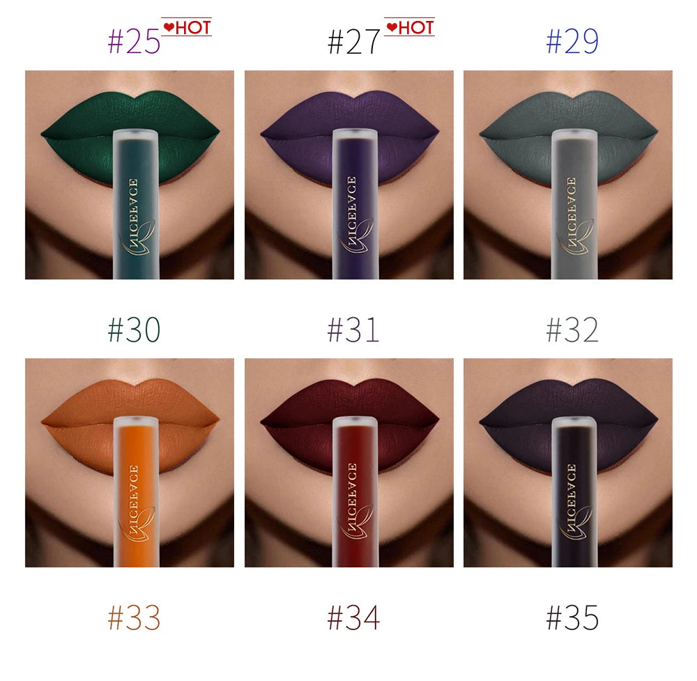 NICEFACE Lápiz labial líquido mate resistente al agua, brillo labial de larga duración, tinte sexy rojo nude morado metálico, lápices labiales, cosméticos de maquillaje