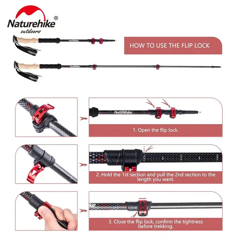 Naturehike Trekking Poles 2pcs Carbon Fiber Collapsible Telescopic Sticks Lightweight Walking Hiking Stick Climbing Stick - Lootquake