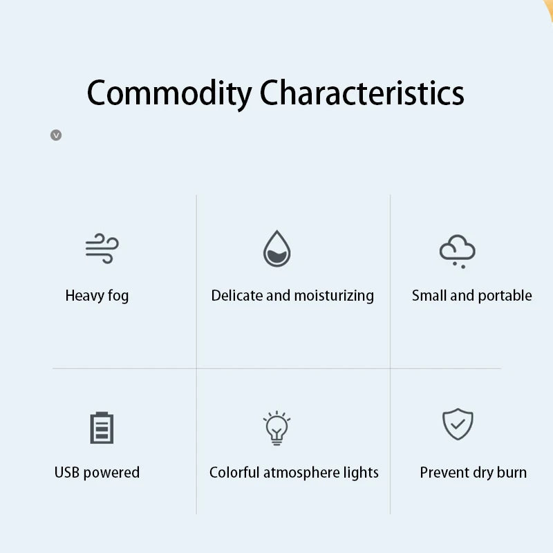 Mini humidificador USB de 260 ml, humidificador ultrasónico de aire, lámpara LED, difusor de aceites esenciales, purificador de coche, generador de niebla aniónica de aroma portátil.