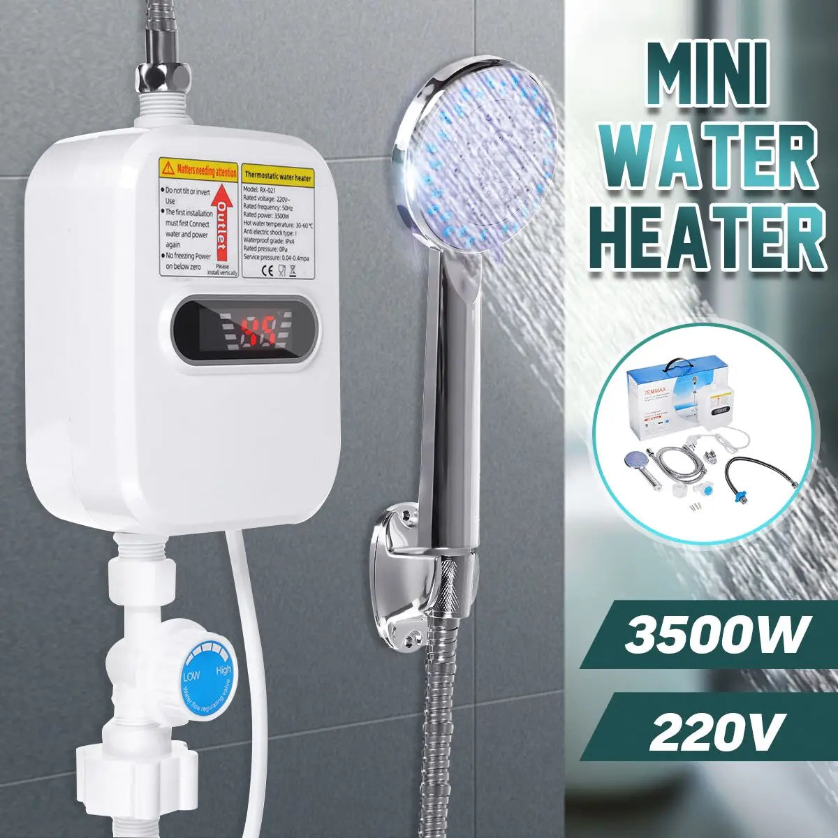 Appareil électroménager 3500 W, robinet, douche, chauffe-eau instantané, chauffage électrique du robinet, eau chaude instantanée pour cuisine et salle de bain