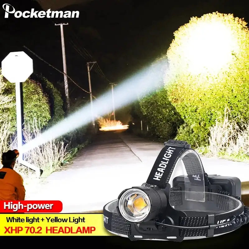 XHP70.2 Use 3*18650 batteries Led Headlamp XHP70 Most Powerful Yellow or White Led Headlight Fishing Camping ZOOM Torch - Lootquake