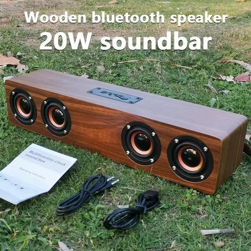 Altavoz Bluetooth de madera, portátil, inalámbrico, subwoofer, reloj, caja de sonido, ordenador de casa, barra de sonido de pared, estéreo HiFi, TF, AUX, disco U
