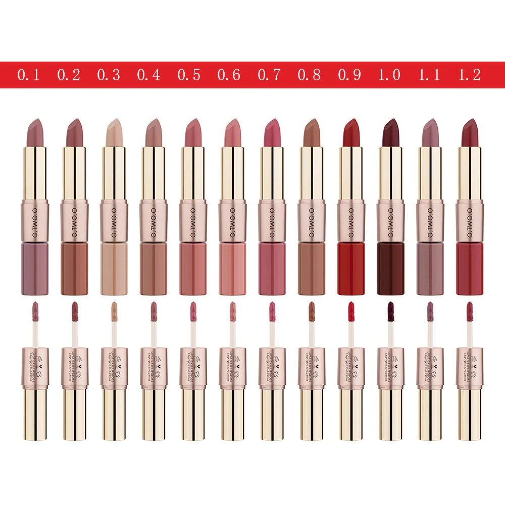 O.TWO.O 12 colores Maquillaje Lápiz labial Brillo labial Lápiz labial rojo sexy Impermeable Hidratante Labios Cosméticos Lápices labiales mate