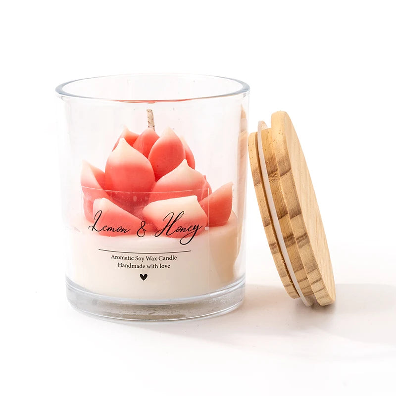 AIKUN 8 * 9cm Pink Succulent Glass Aromatherapy Scented Candle with Wooden Cover and Packaging Box in Stock Shipped From the USA