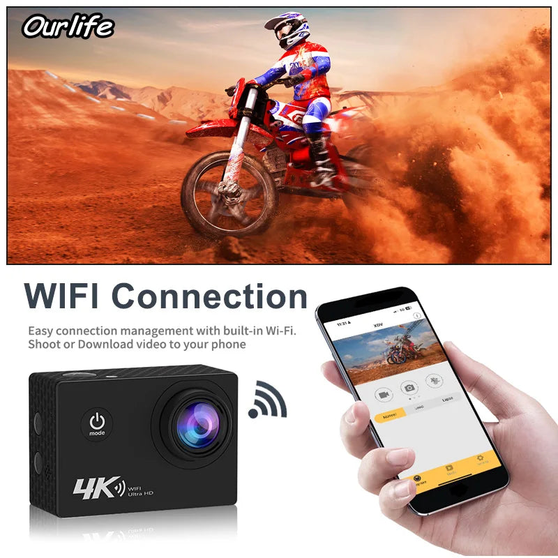 Caméra d'action étanche 4K 30 ips sous l'eau jusqu'à 30 mètres pour nager avec carte mémoire de 32 Go