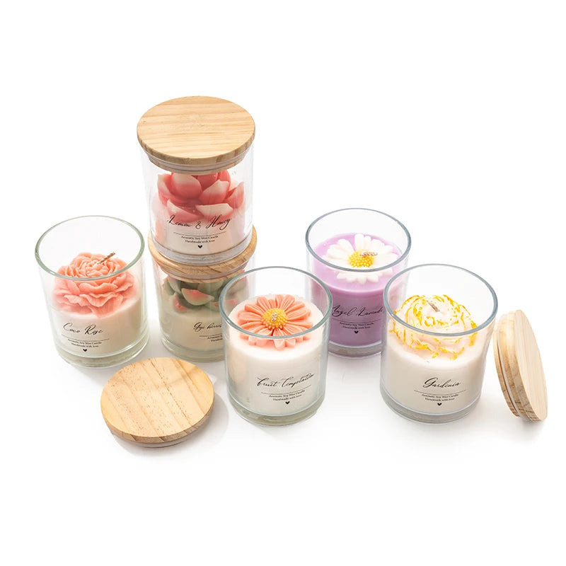 AIKUN 8 * 9cm Pink Succulent Glass Aromatherapy Scented Candle with Wooden Cover and Packaging Box in Stock Shipped From the USA