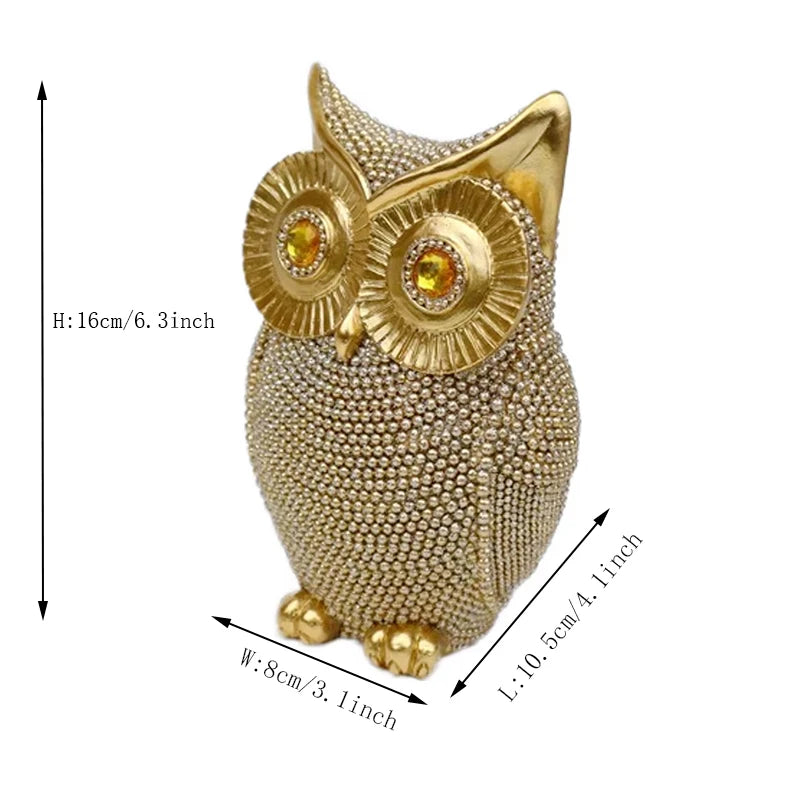 Modern Home Decor Sculpture Unique Sparkling Golden Owl Figurine Resin Statue for Office Living Room Desktop Ornaments