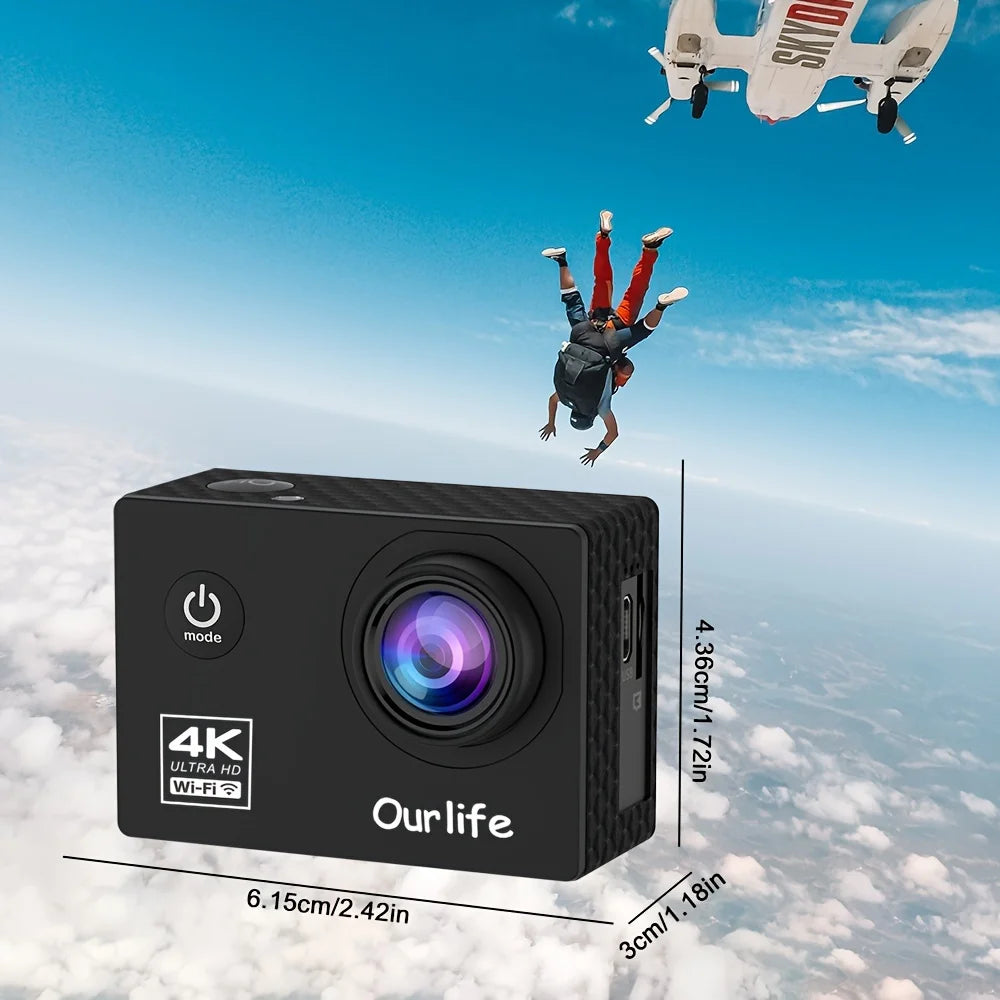 New 4K Wifi Action Camera Loop Recording 16MP Outdoor Sports Cameras with Wide Angle