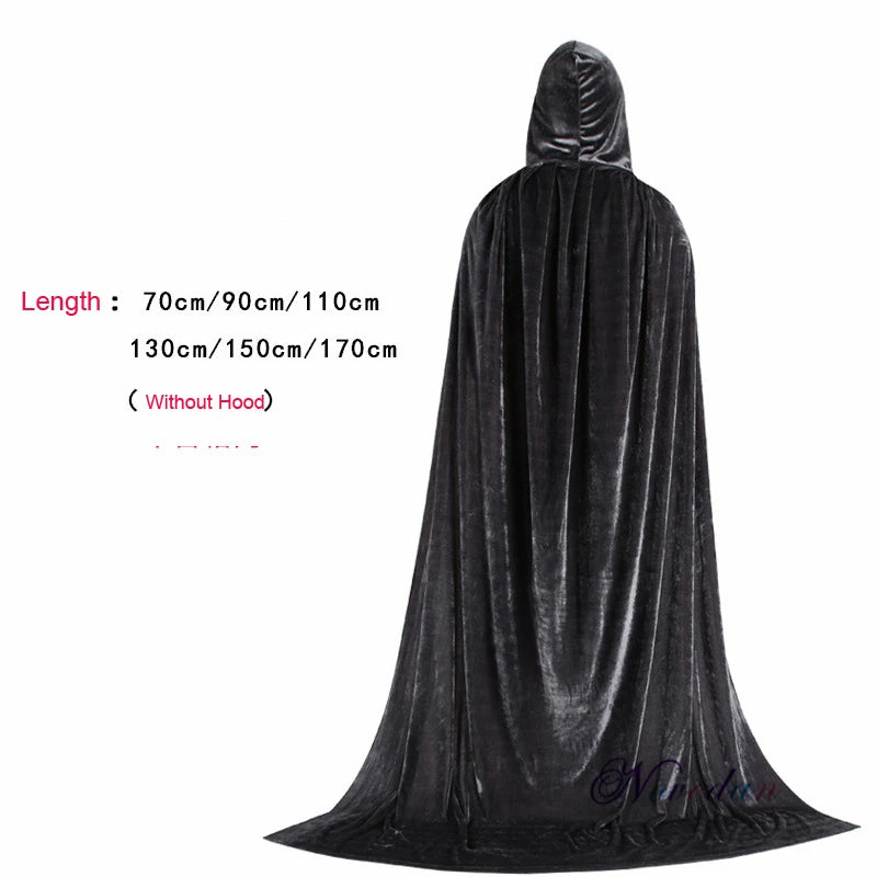 Adult Kids Halloween Velvet Cloak Cape Hooded Medieval Costume Witch Wicca Vampire Elf Purim Carnival Party