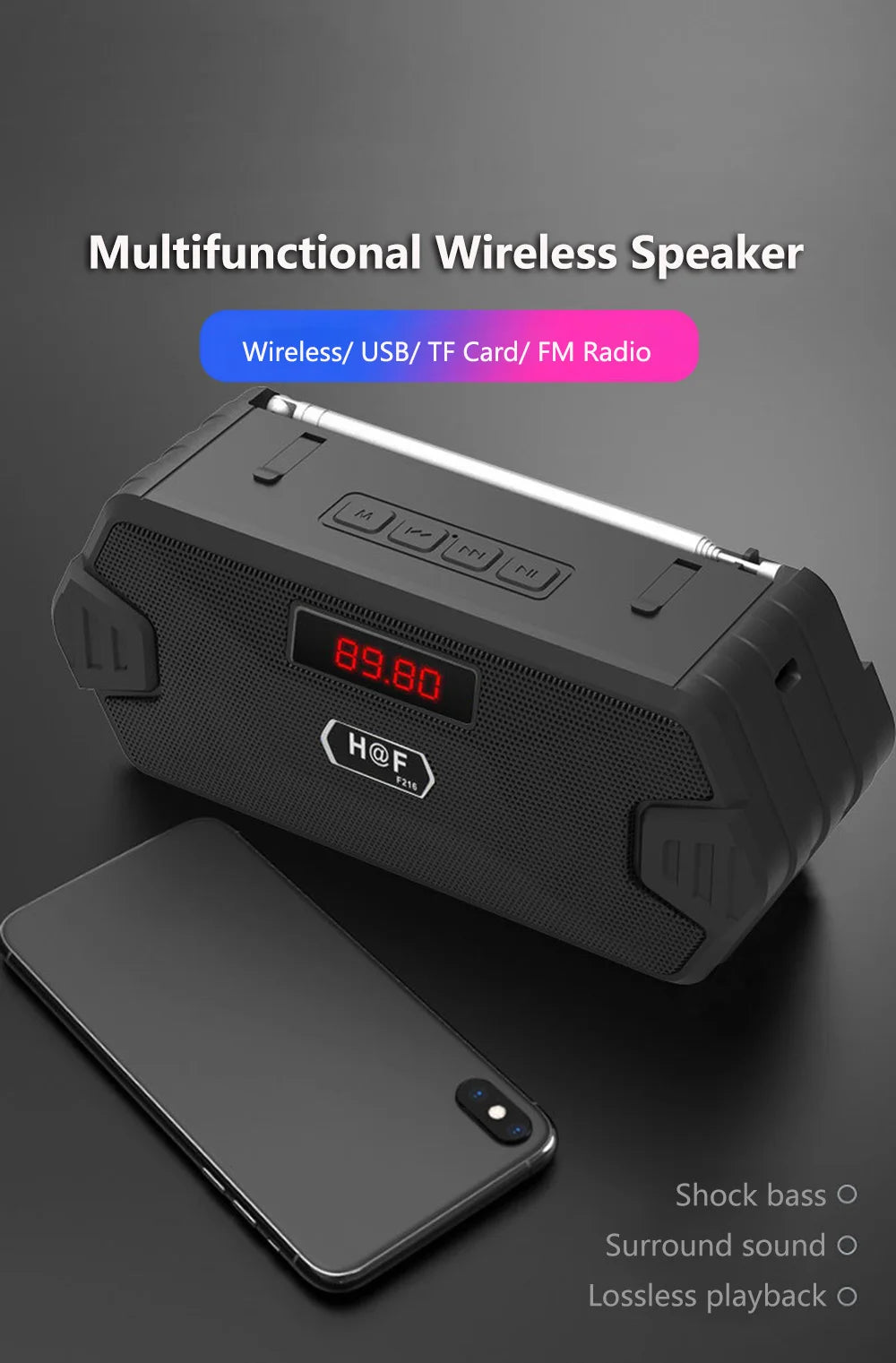 Enceinte portable sans fil Bluetooth, haut-parleur d'extérieur USB avec récepteur radio FM, AUX, TF, MP3, pour téléphone et PC